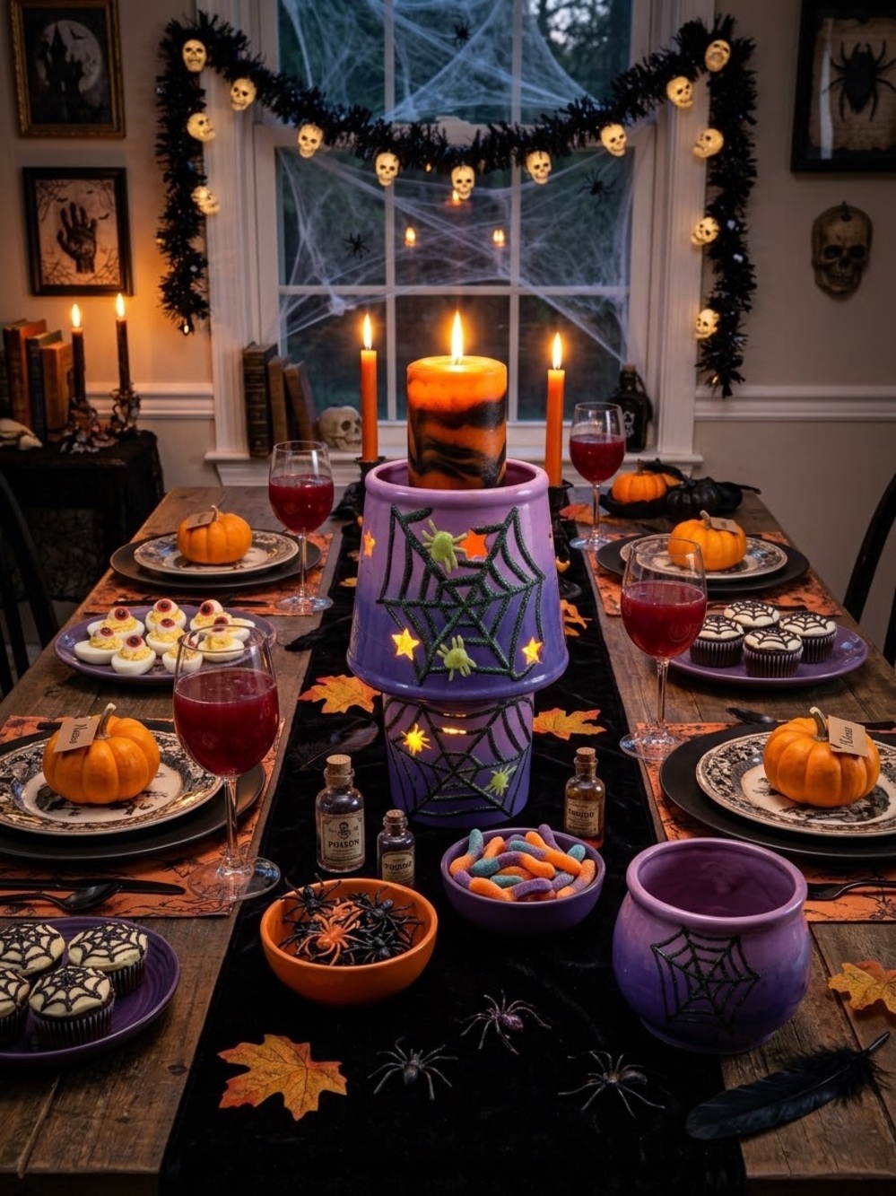 Festive Purple Spiderweb Ceramic Lantern - Home Holiday